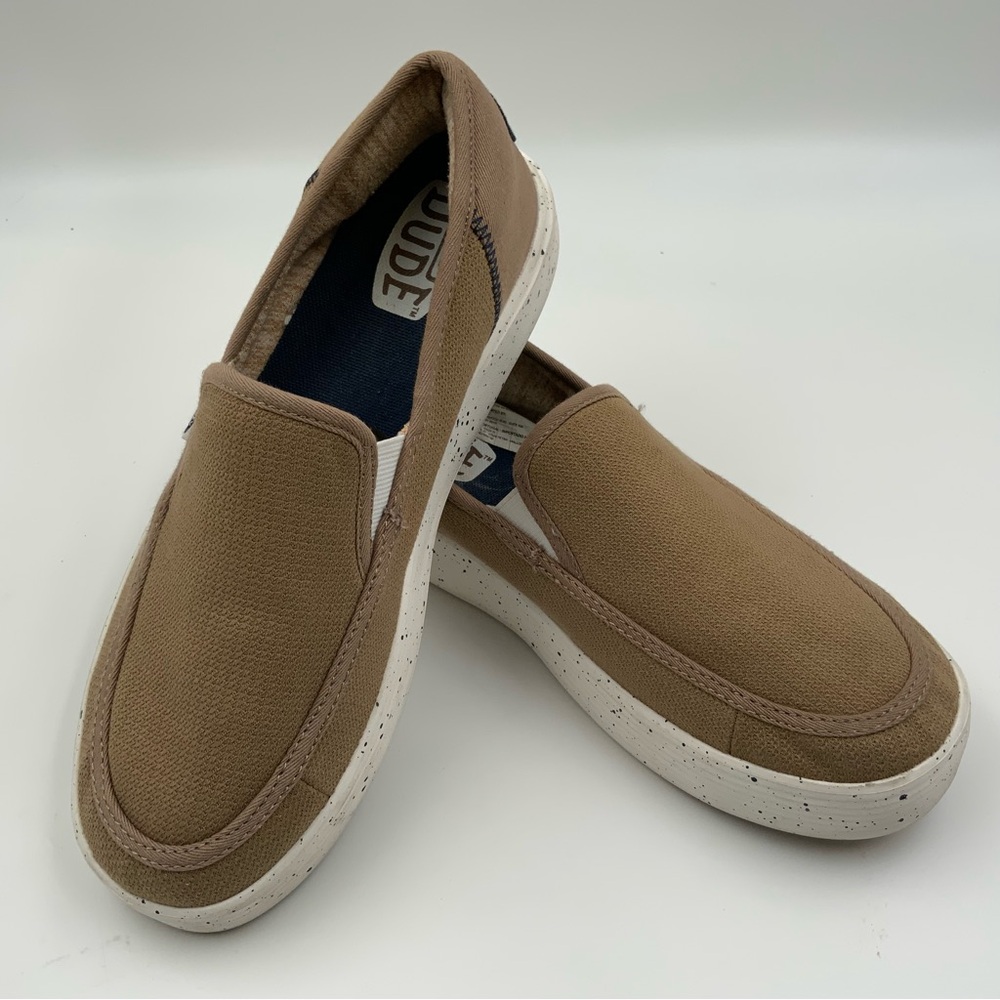 Hey Dude Women's Slip-On Loafers in Light Brown with White Speckled Soles